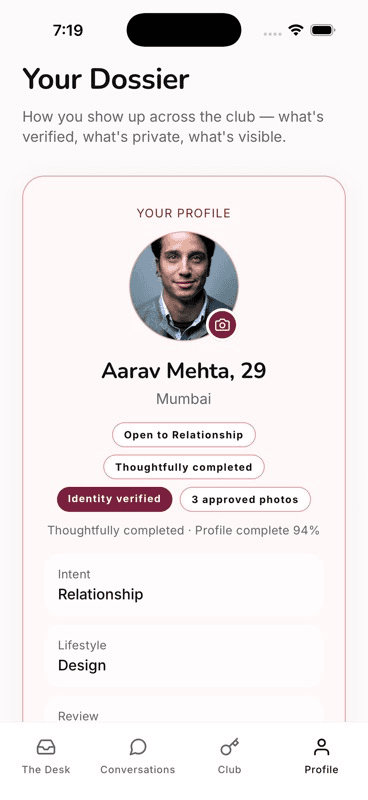Profile screen